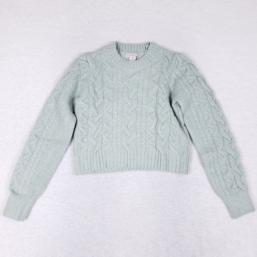 Sincerely Jules Mint Green Cable Knit Crew Neck Sweater Womens Medium Cropped - Picture 1 of 8